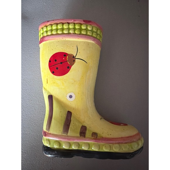 Unbranded Other - Vintage Ladybug Ceramic Rain Boot Vase Yellow Garden Planter Whimsical Decor